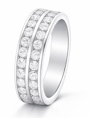 Double Row CZ Band Ring Stainless Steel Clear Stone Pave Stack Ring